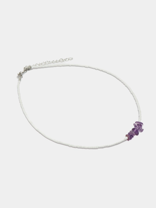 Tabiiy ametist toshli oq choker