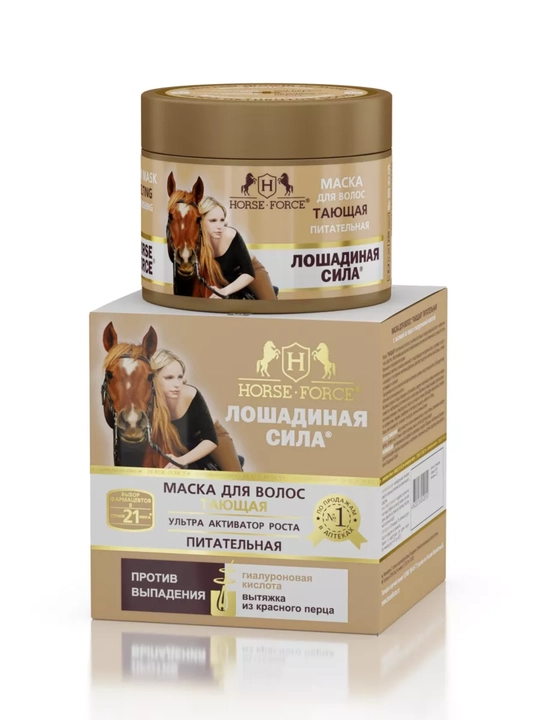 Soch uchun eriydigan toyimli niqob, qalampir va gialuron kislotasi bilan, Ot kuchi, 250 ml