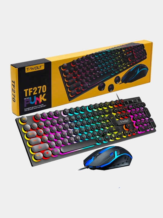 Игровая клавиатура и мышь T-Wolf TF270 с RGB подсветкой - 