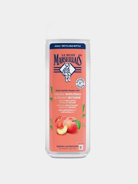 Dush uchun gel Le Petit Marseillais, Oq shaftoli va nektar, 400 ml