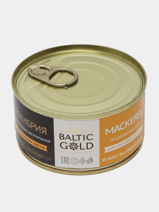 Скумбрия атлантическая Baltic gold, натуральная в масле, 185 г