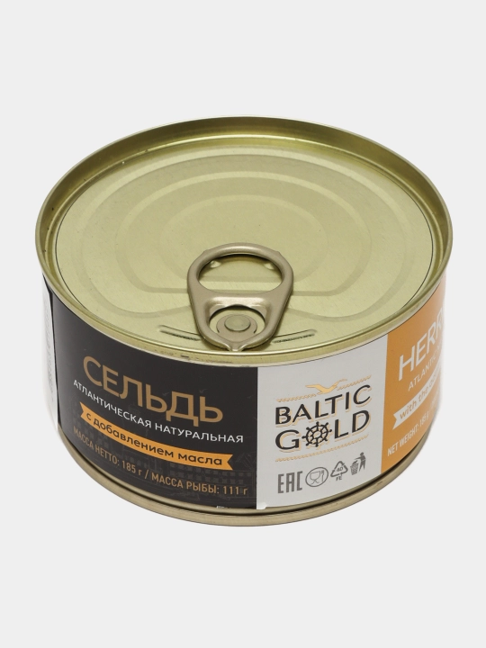 Сельдь атлантическая Baltic gold, натуральная в масле, 185 г