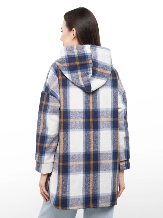 Ayollar uchun flanel ko‘ylak Teddy mo‘ynali, uzun model, kapyushonli