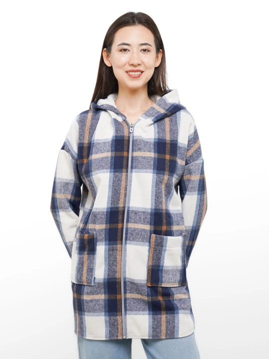 Ayollar uchun flanel ko‘ylak Teddy mo‘ynali, uzun model, kapyushonli
