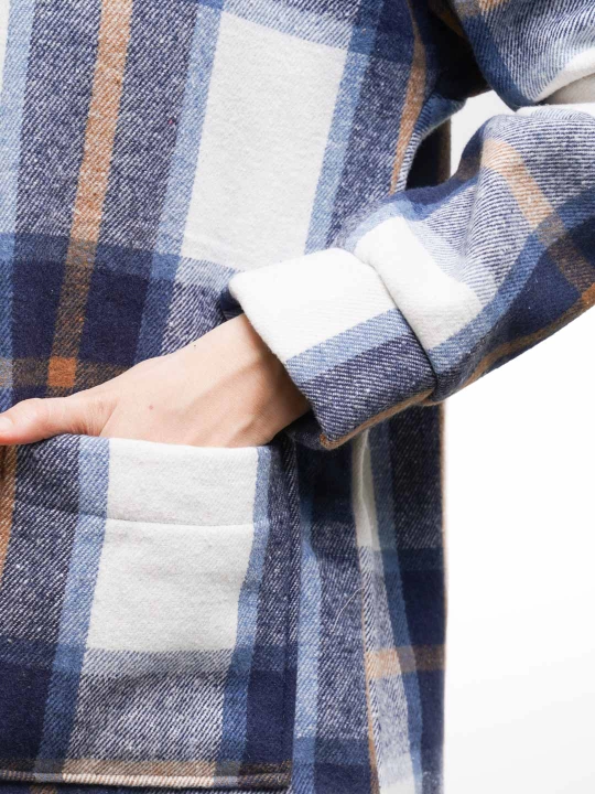Ayollar uchun flanel ko‘ylak Teddy mo‘ynali, uzun model, kapyushonli