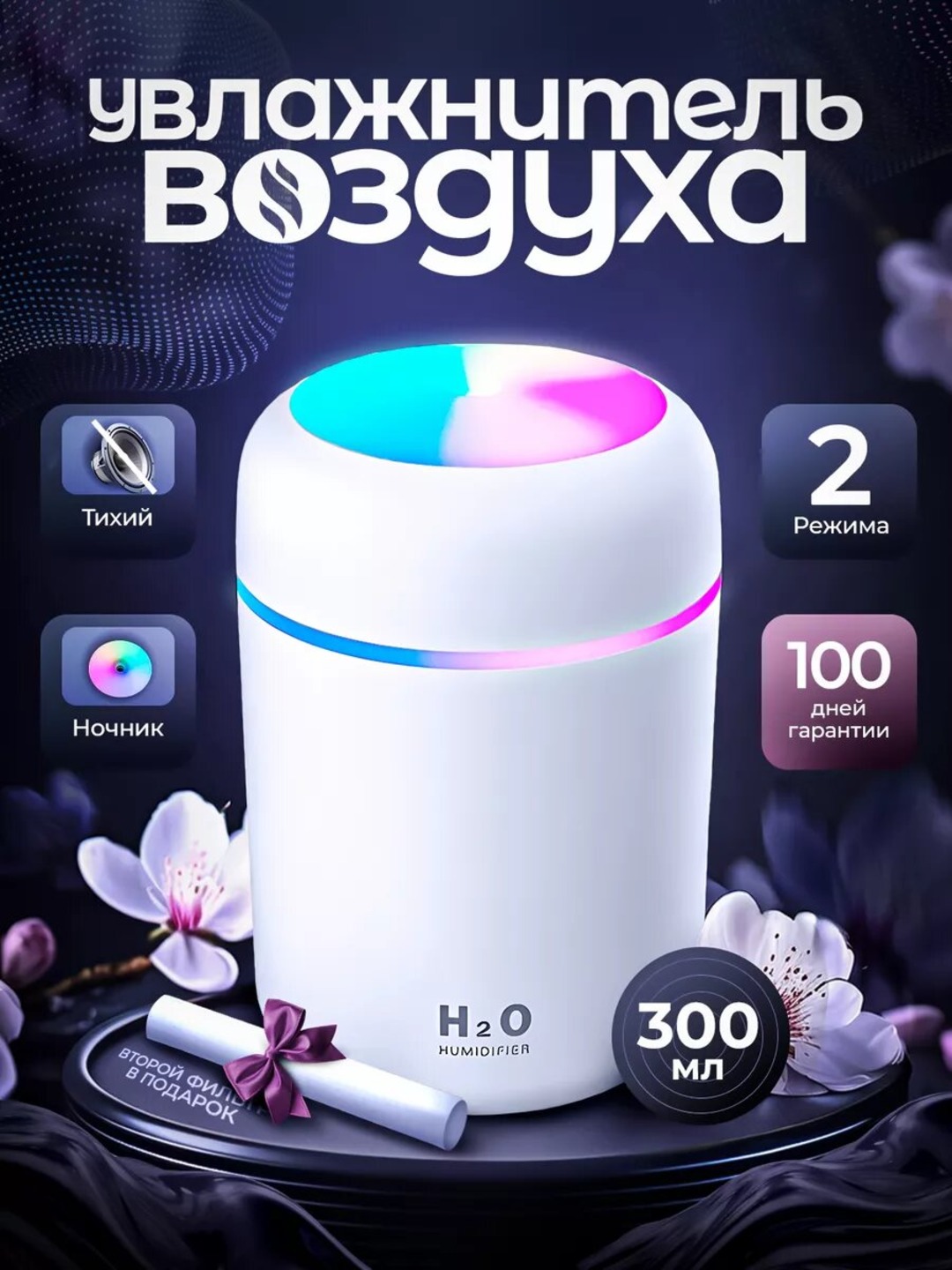 Увлажнитель воздуха с USB-питанием и цветной подсветкой, для дома и автомобиля - 