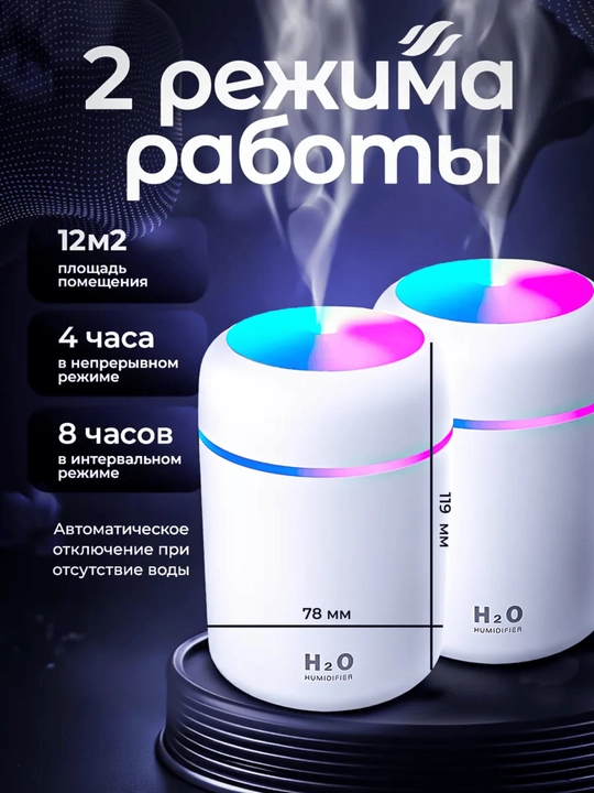 Havo namlagich, USB orqali ishlaydi, rangli yoritgichli, uy va avtomobil uchun