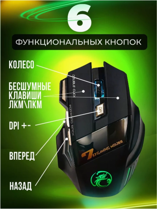 Simsiz, shovqinsiz o'yin sichqonchasi iMICE GWX-7 3200, DPI va RGB yoritgichi bilan