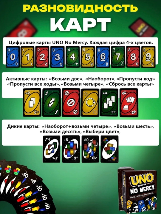 Настольные игры UNO, Skip bo, No mercy, Flip, All wild