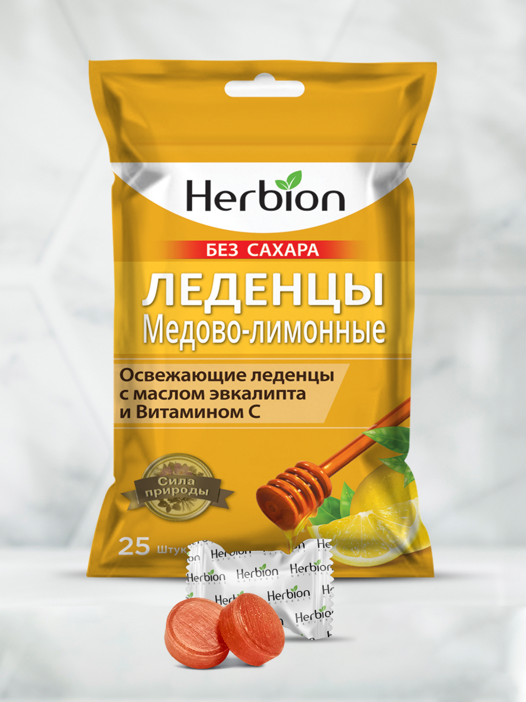 Qandsiz limon-asal ta’mli evkalipt moyi va C vitamini qo‘shilgan Herbion obakilari 25 dona - 