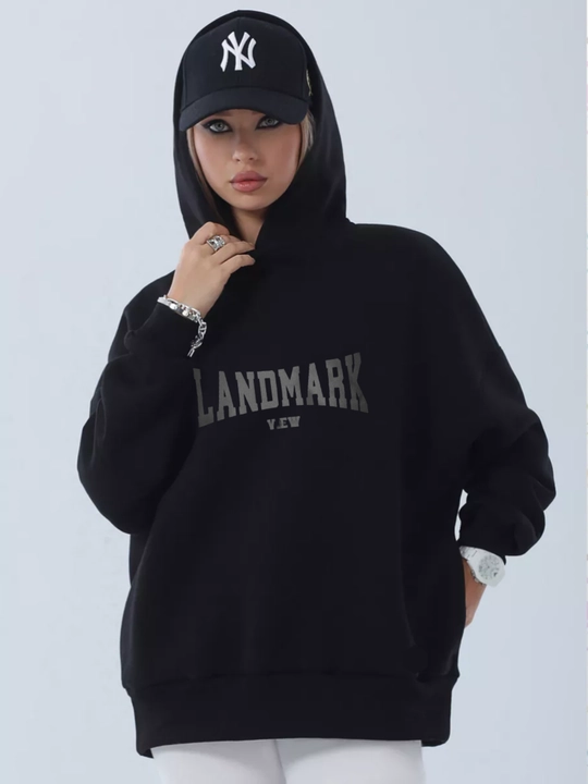 Худи LANDMARK укороченный, оверсайз, с капюшоном и начесом