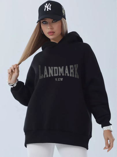 Худи LANDMARK укороченный, оверсайз, с капюшоном и начесом - 