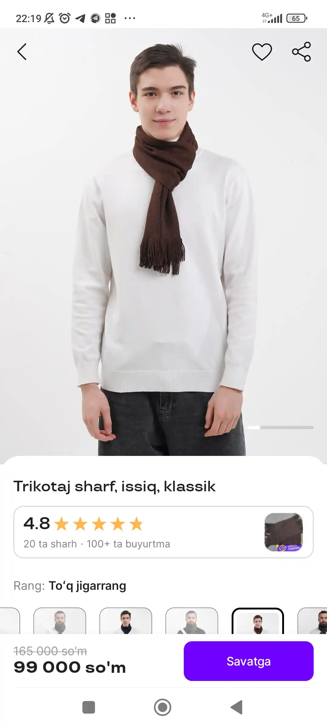 Trikotaj sharf, issiq, klassik