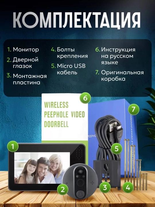 Дверной глазок, сенсорный,Wi-Fi,камера,видеоглазок, видеонаблюдение звонок - 