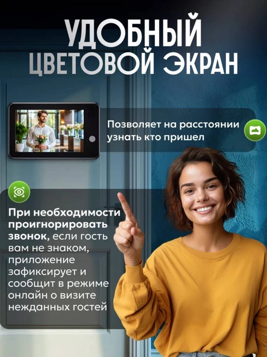 Eshik ko'zchasi, sensorli, Wi-Fi, kamera, video ko'zcha, video kuzatuv qo'ng'iroq