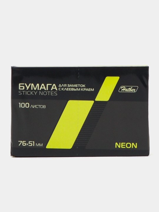 Eslatma qog'ozi Hatber NEON, 100 varaq, 76x51 mm, yopishtiruvchi qirrali,  sariq