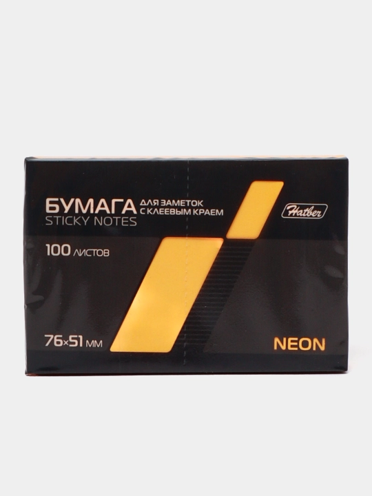 Hatber NEON Eslatma qog'ozi, 100 varaq 76x51 mm, yopishtiruvchi qirrali, to'q sariq