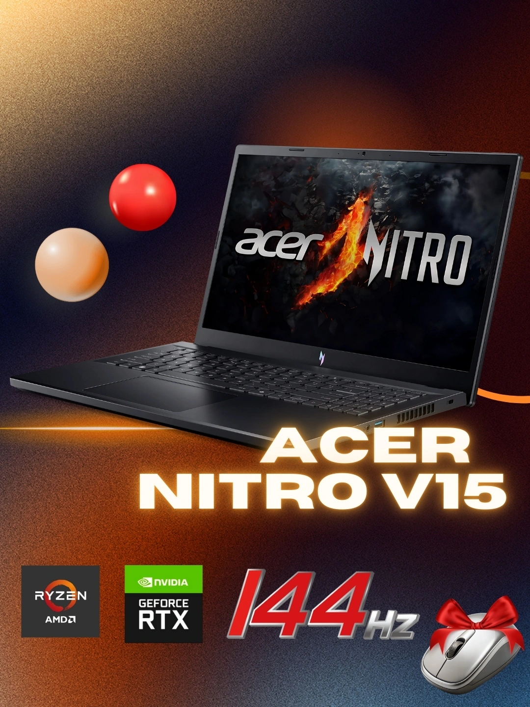 Ноутбук Acer Nitro V15, Ryzen 5 7535HS, NVIDIA RTX 2050 + Windows 11 и мышка в подарок за 12000000 сум по лучшей цене. Uzum Market