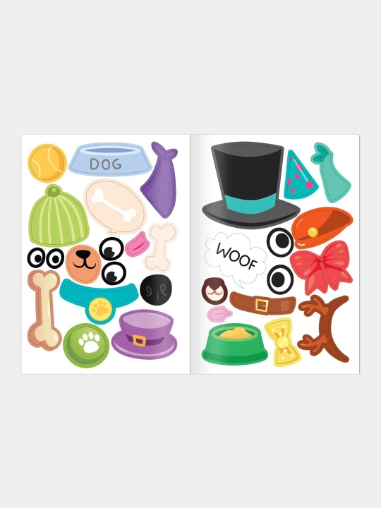 Stikerli kitob, 3-6 yoshli bolalar uchun, Uy hayvoningizni yarating, 75 ta stiker