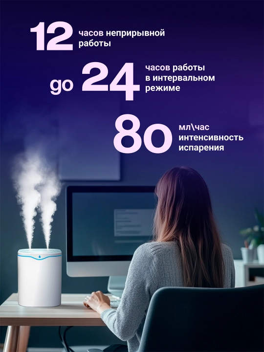Увлажнитель воздуха для дома, офиса, ультразвуковой, аромадиффузор с подсветкой, 2 л