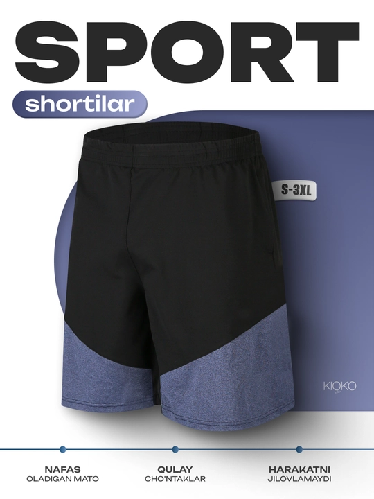 Erkaklar shortilari Kioko, sport va mashg‘ulotlar uchun shortilar, erkaklar sport kiyimi - 