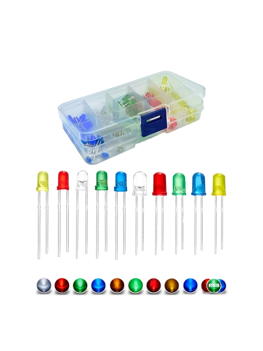 Svetodiodlar to`plami, 3 mm, 5 mm, 200 dona, 20 dona 5 ta rang - 