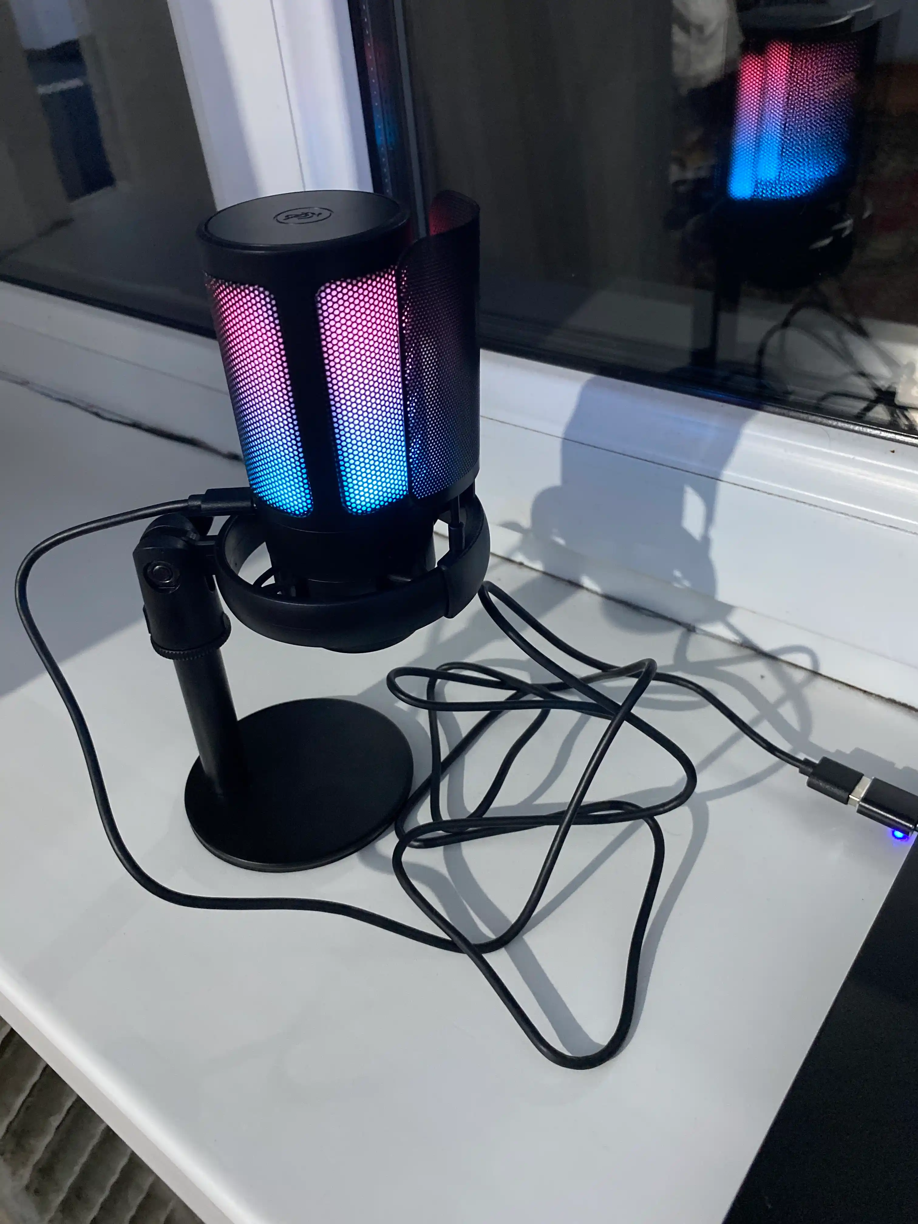 Strim va kompyuter uchun, RGB kondensatorli ME6S mikrofon, shok maunt, popfiltr, ushlagich