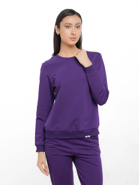 Ayollar sport kostyumi paxta 80% binafsha rang keng fason sport kostyum