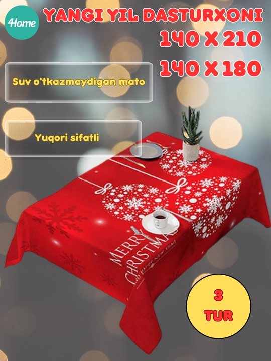 Stol ustiga yangi yil dasturxoni, 140 * 180/140 * 210 sm, 3 xil