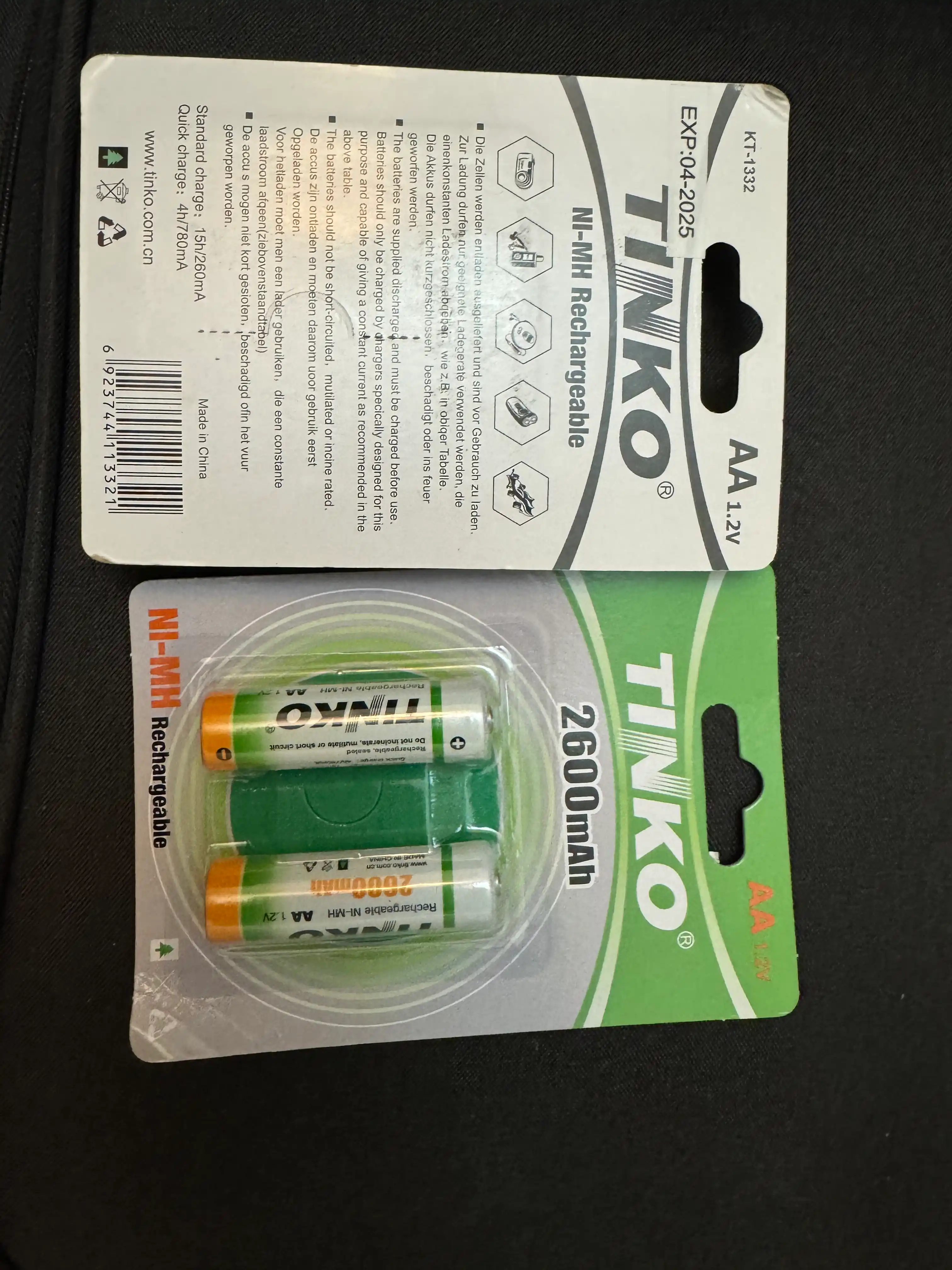 Zaryadlanuvchi nikel-temir batareyalar markasi Tinko NIMH AA, 1.2 v, 2 dona
