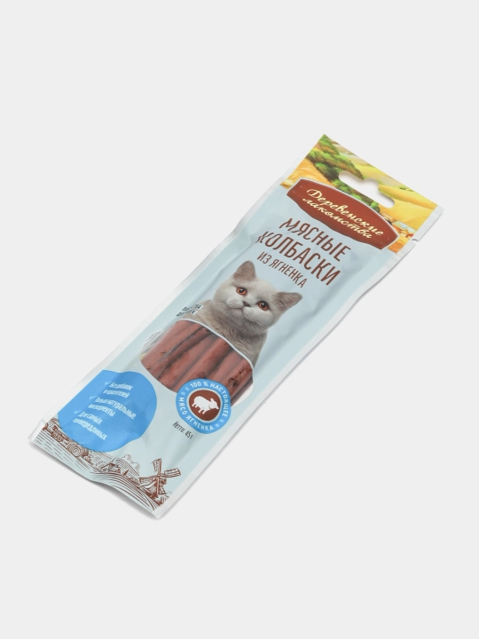 Корм для кошек, лакомство мясные колбаски "Деревенские лакомства", из говядины