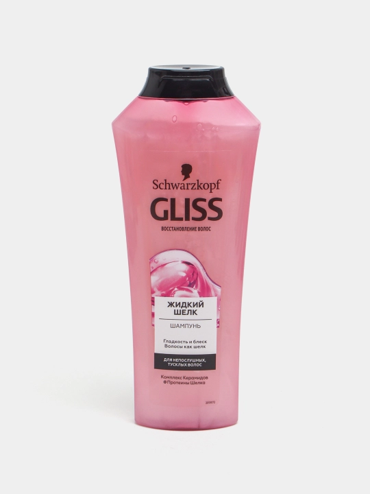 Shampun Gliss, suyuq ipak, keramid kompleksi va ipak oqsillari bilan, itoatsiz, xira sochlar uchun, 400 ml