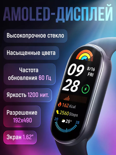 Умный фитнес браслет-часы Xiaomi Smart Mi Band 9, с русским языком