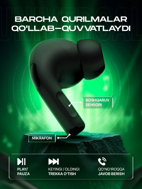 Simsiz quloqchin Pods Pro, sensorli, iPhone va Android uchun naushnik