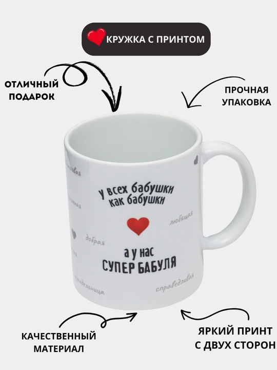 Кружка в подарок, керамическая, бокал, Кружка с принтом для мамы, бабушки, папы, дедушки - 