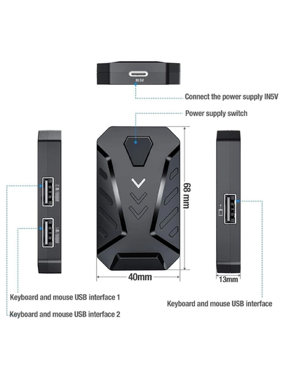 Android, IOS uchun o‘yin Bluetooth konverteri  kontrolleri, klaviaturasi va sichqoncha bor