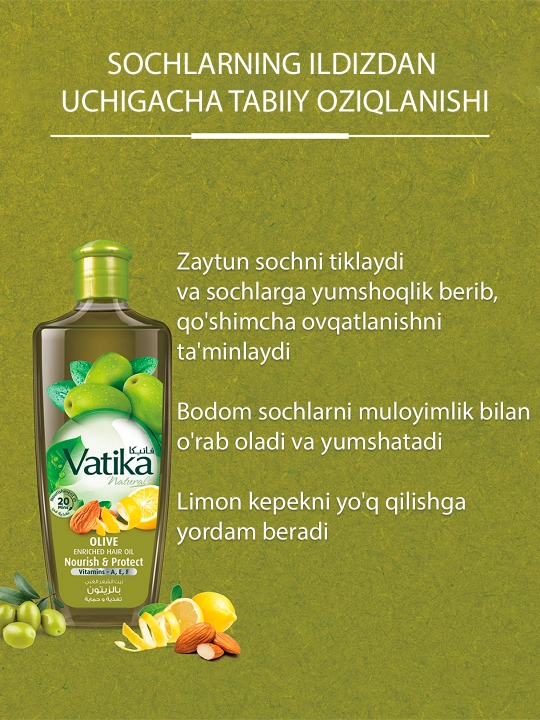 Масло для волос Dabur Vatika Olive, экстракты амлы и оливы, питание и защита волос, 200 мл