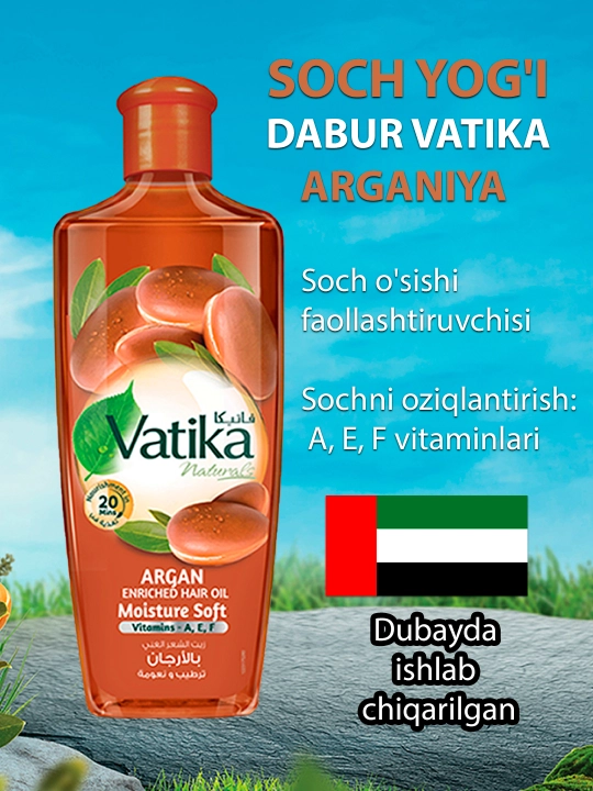 Soch yog'i Dabur Vatika Argan, oziqlanish, o'sish va porlash uchun, 200 ml