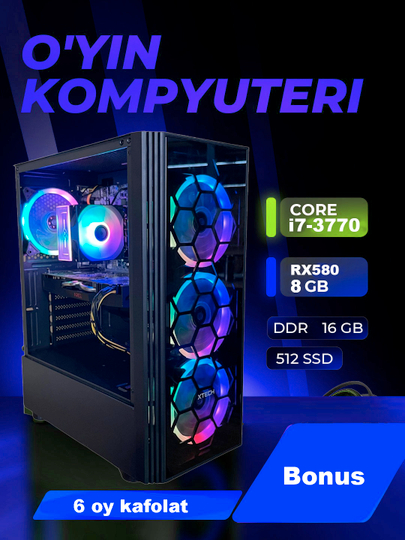 Игровой компьютер с процессором Core i7, 16 ГБ оперативной памяти, 512 ГБ SSD, RX 580 8 ГБ