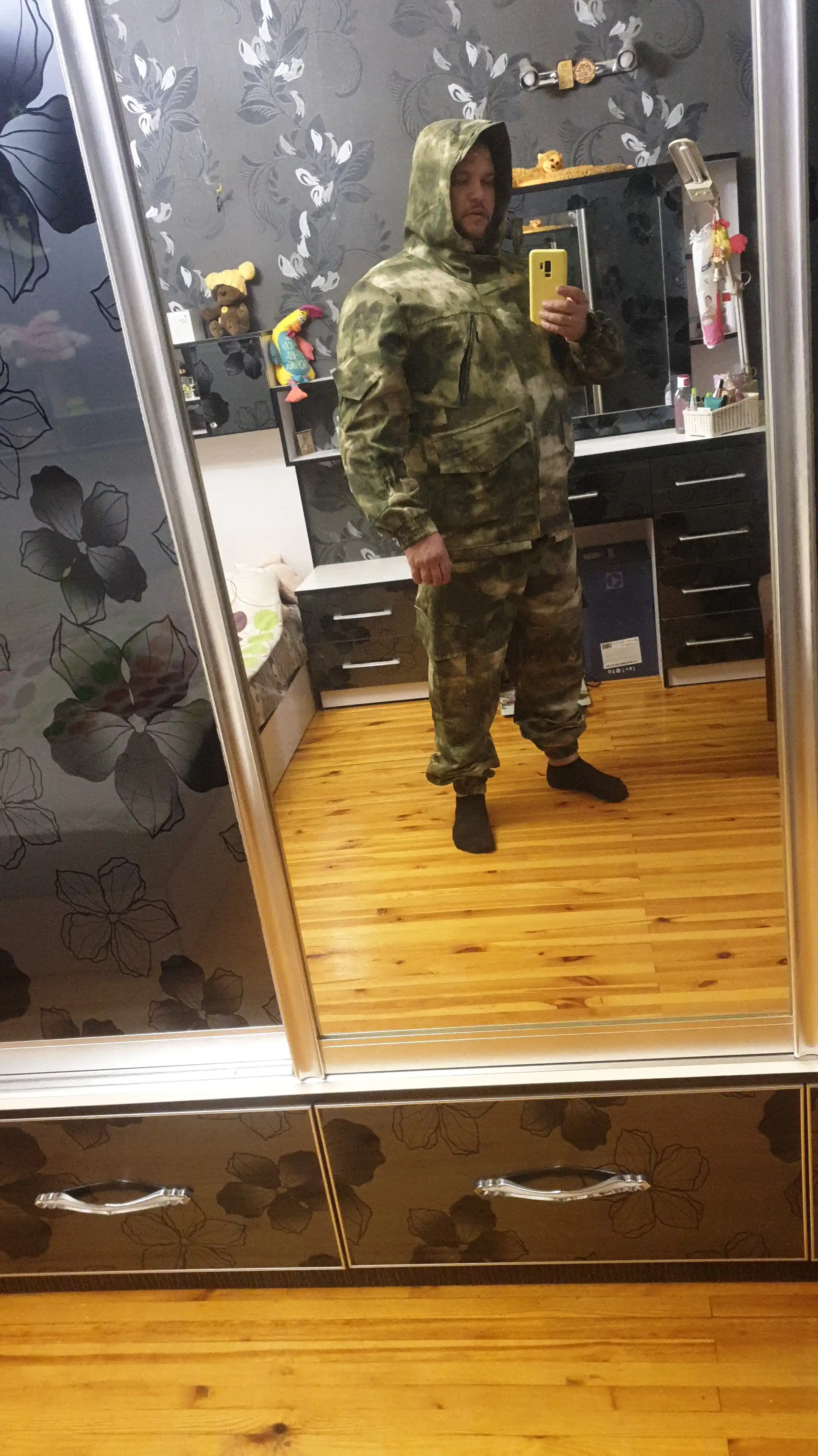 Erkaklar kamuflyaj kostyumi Gorka 405, kapyushonli kurtka va shim, faol dam olish uchun