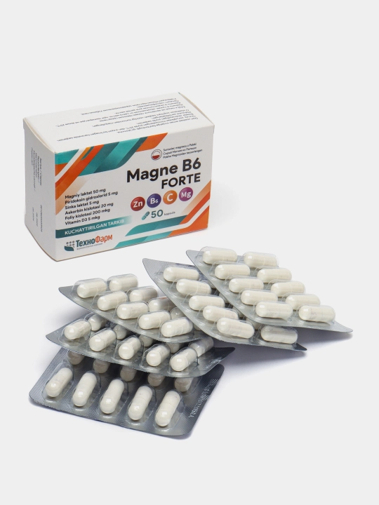 Halol - Magne B6 Forte, askorbin kislota, foliy, magniy B6, zink, vitamin D3, 50 kapsul