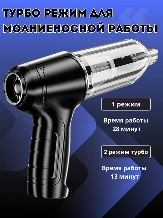 Автомобильный пылесос 12000 Ра для сухой и влажной уборки, беспроводной