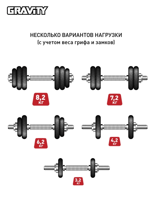 Разборные гантели Gravity, 15 кг, в кейсе, в наборе 2 шт
