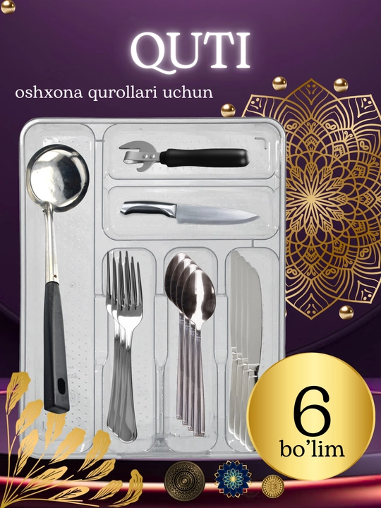 Qoshiq, vilka va pichoqlar uchun lotok, oshxona anjomlari uchun ajratgich