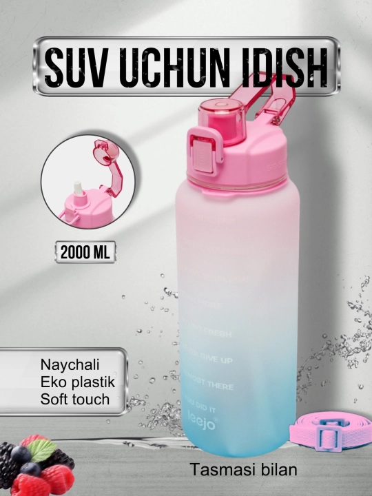 Suv uchun sport shisha, tasma ilgichli, 2 litr va 1 litr