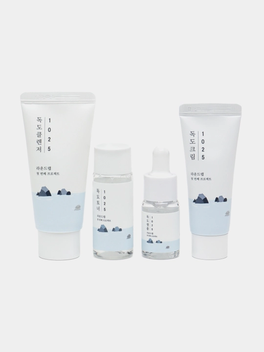 ROUND LAB yuz miniatyuralari sayohat to'plami, Pine Calming Cica Trial Kit, 4 dona