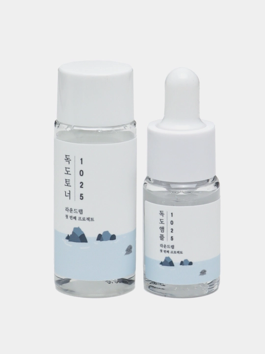 ROUND LAB yuz miniatyuralari sayohat to'plami, Pine Calming Cica Trial Kit, 4 dona
