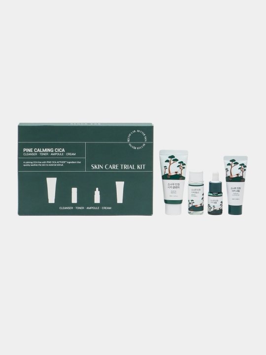 ROUND LAB yuz miniatyuralari sayohat to'plami, Pine Calming Cica Trial Kit, 4 dona - 