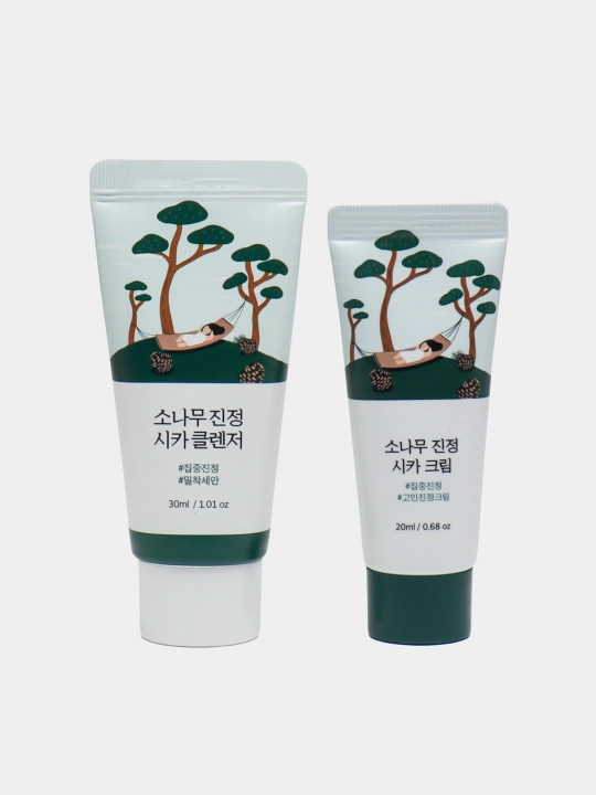 ROUND LAB yuz miniatyuralari sayohat to'plami, Pine Calming Cica Trial Kit, 4 dona