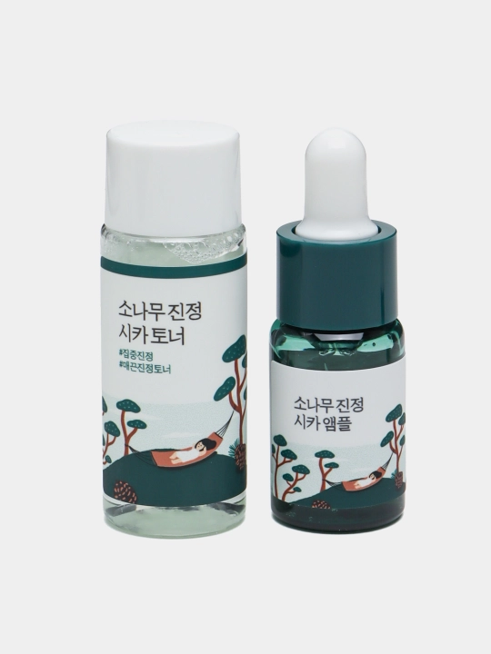 ROUND LAB yuz miniatyuralari sayohat to'plami, Pine Calming Cica Trial Kit, 4 dona